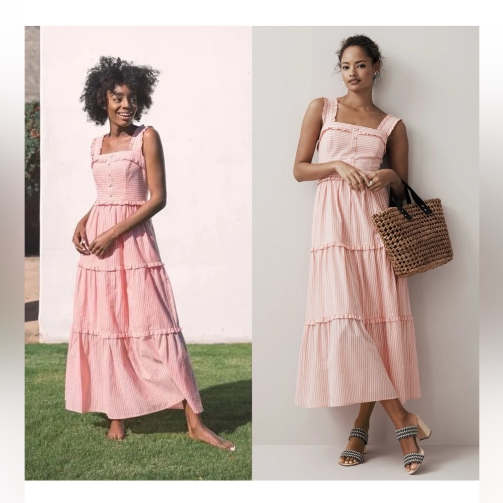 NEW Gal Meets Glam Collection Courtney Rio Stripe Lawn Tiered Maxi Midi Dress